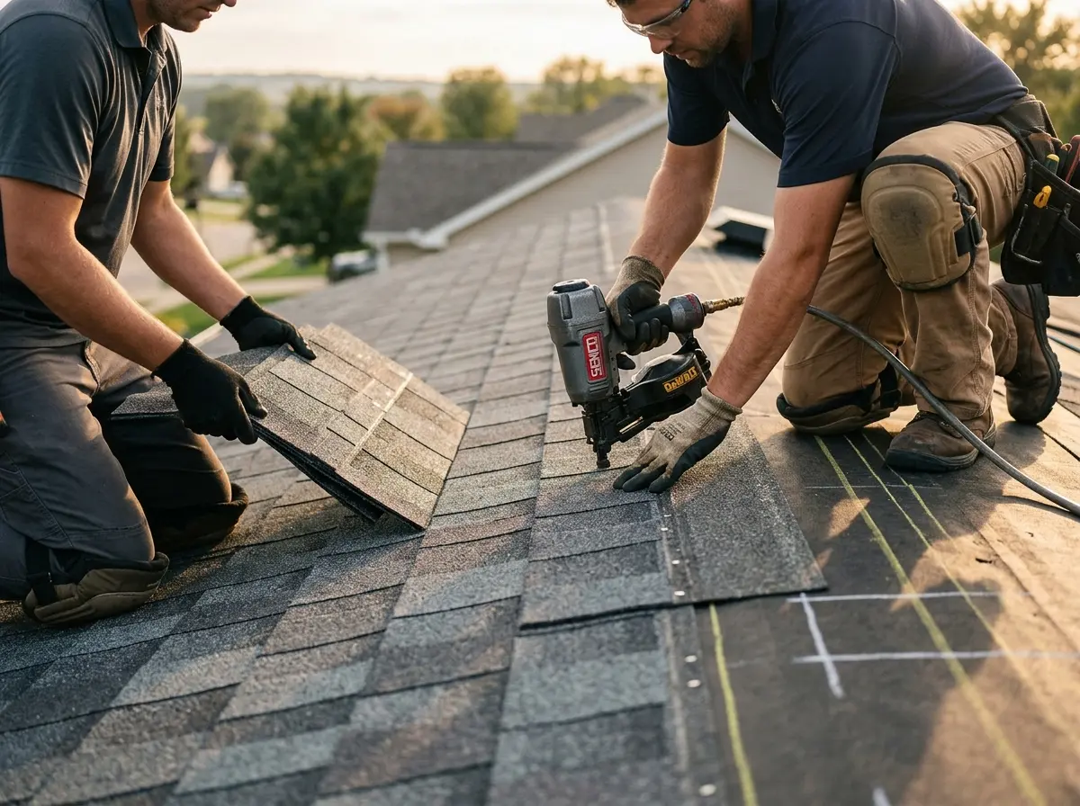 Professional roofer working on a residential roof in Hackettstown